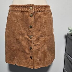 Corduroy Button-Front Tan Skirt